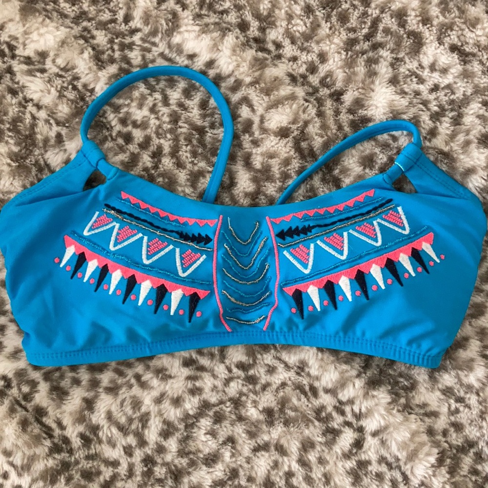 Blue beaded bikini top